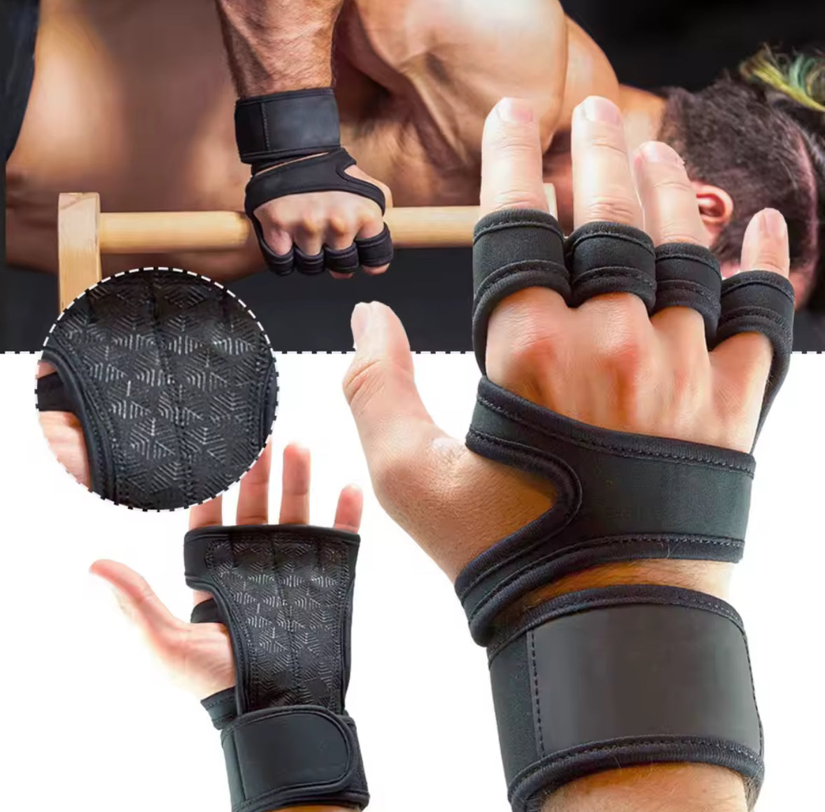 💪Fitness gloves with wrist fixation - adjustable strap, non-slip coating, wrist protection