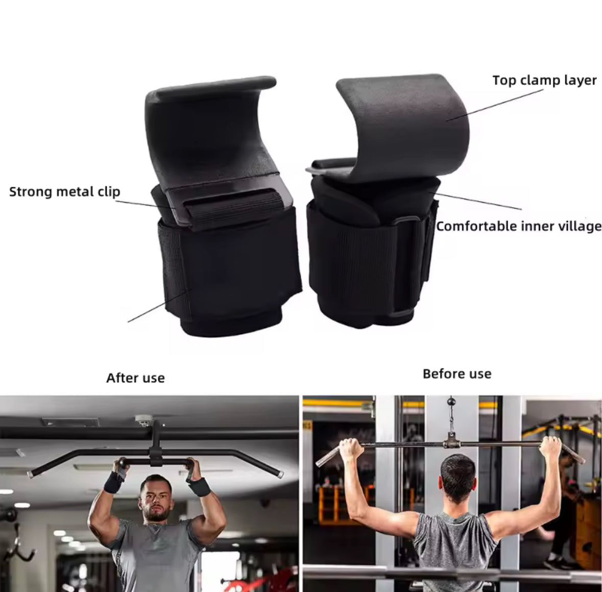 🏋️‍♂️ Weightlifting Hooks – Strong Grip Support, Wrist Protection, Increased Lifting Power